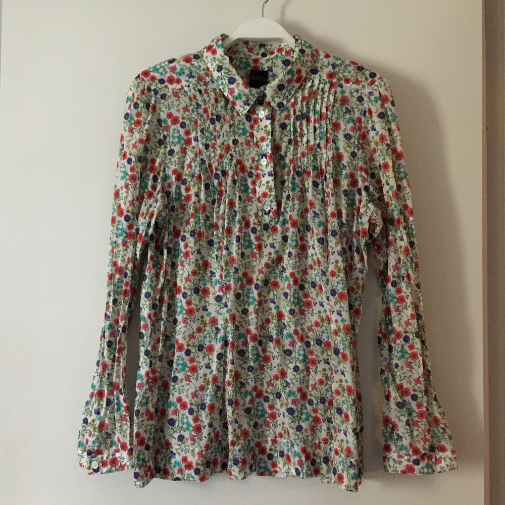 BARNEYS NEW YORK Liberty Print Cotton Floral Pin Tuck Blouse S Made in Italy